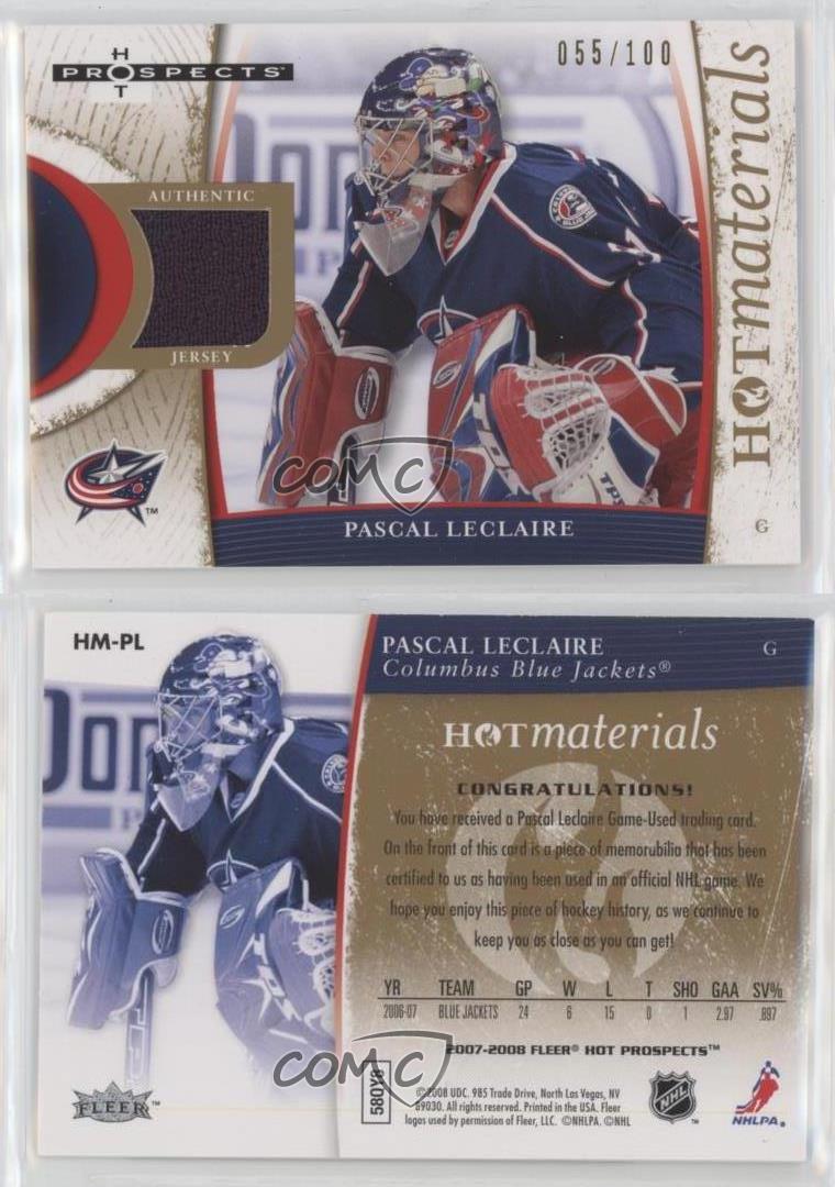 2007-08 Fleer Hot Prospects Hot Materials Red Hot /100 Pascal Leclaire #HM-PL