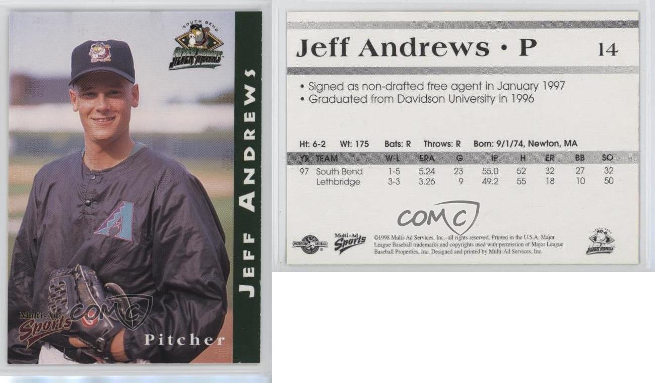 1998 Multi-annonces Sports South Bend Silver à prix réduit Hawks Jeff Andrews #14