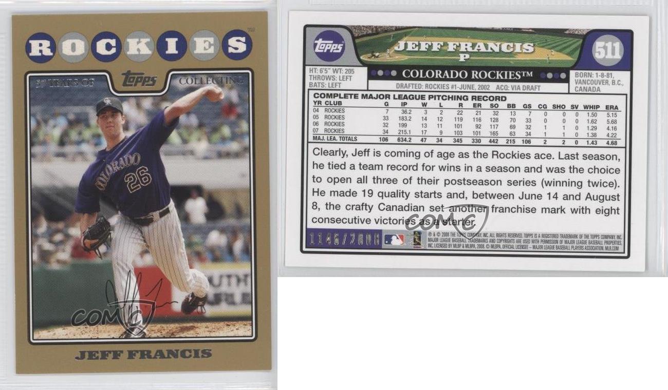 2008 Topps Gold Border /2008 Jeff Francis #511