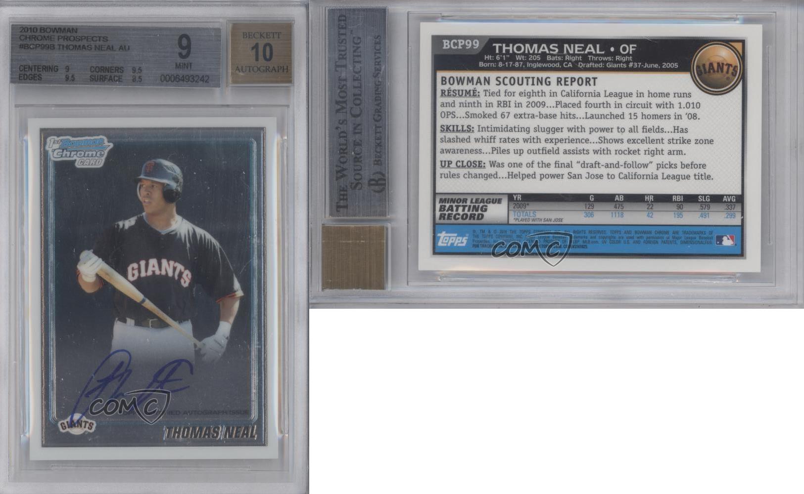 2010 Bowman Chrome Prospects Auto Thomas Neal #BCP99 BGS 9 MINT Auto