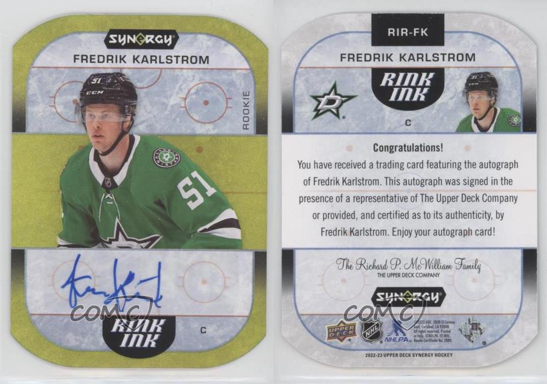 2022-23 Upper Deck Synergy Rink Ink Rookies Fredrik Karlstrom #RIR-FK Auto RC