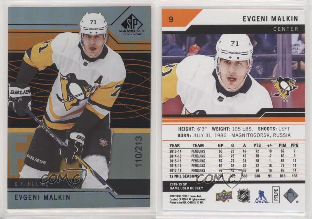 2018-19 Upper Deck SP Game Used Orange Rainbow /213 Evgeni Malkin #9