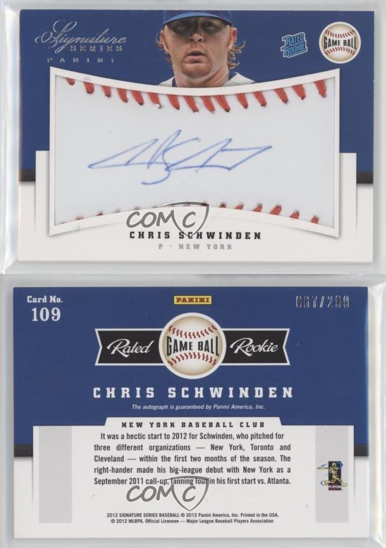 2012 Panini Signature Series Rated Game Ball /299 Chris Schwinden Rookie Auto RC