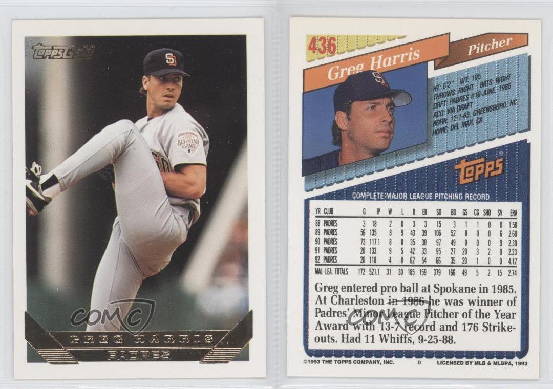 1993 Topps Gold 436 Greg Harris San Diego Padres Baseball Card eBay