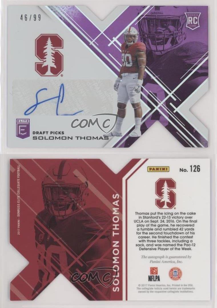 Achats 2017 Elite Draft Picks Status Violet Die-Cut /99 Solomon Thomas Rookie Auto RC