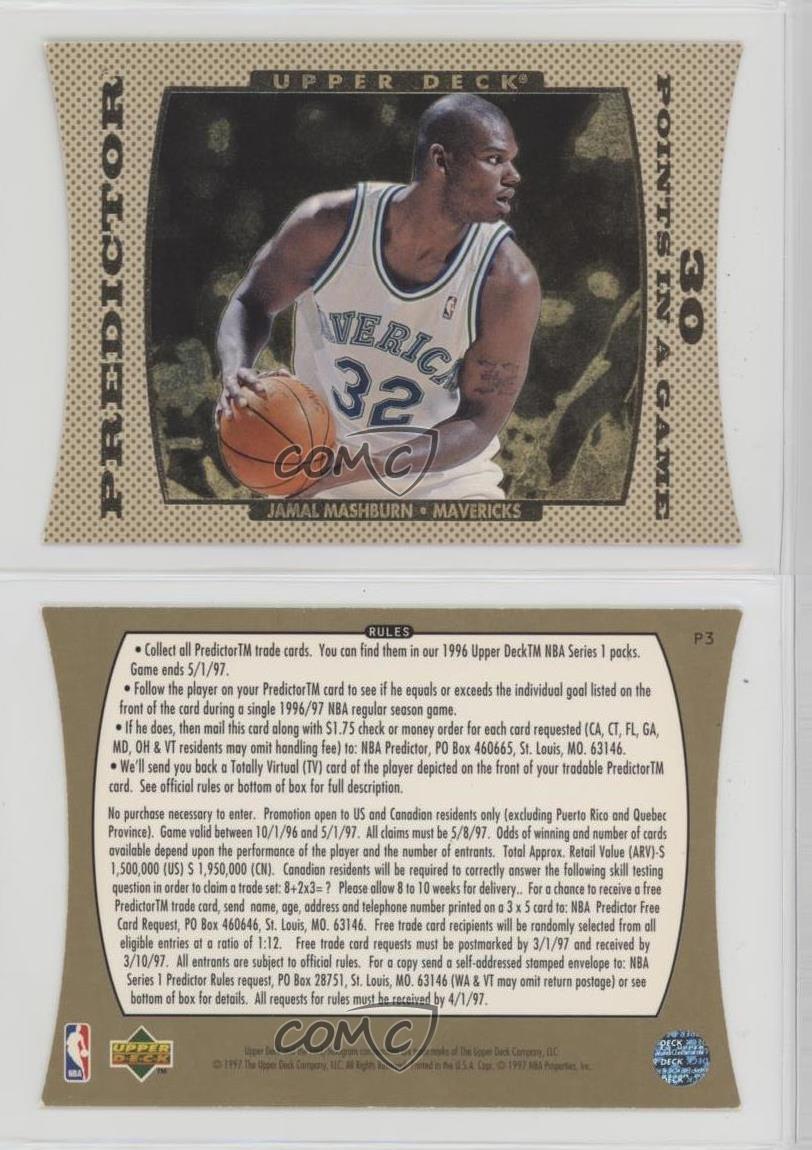 1996-97 Upper Deck Redemption Predictors S2 Jamal Mashburn P3 Basketball Card
