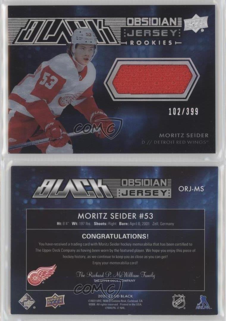 2021-22 SPx UD Black Obsidian Rookie Jersey /399 Moritz Seider #ORJ-MS RC