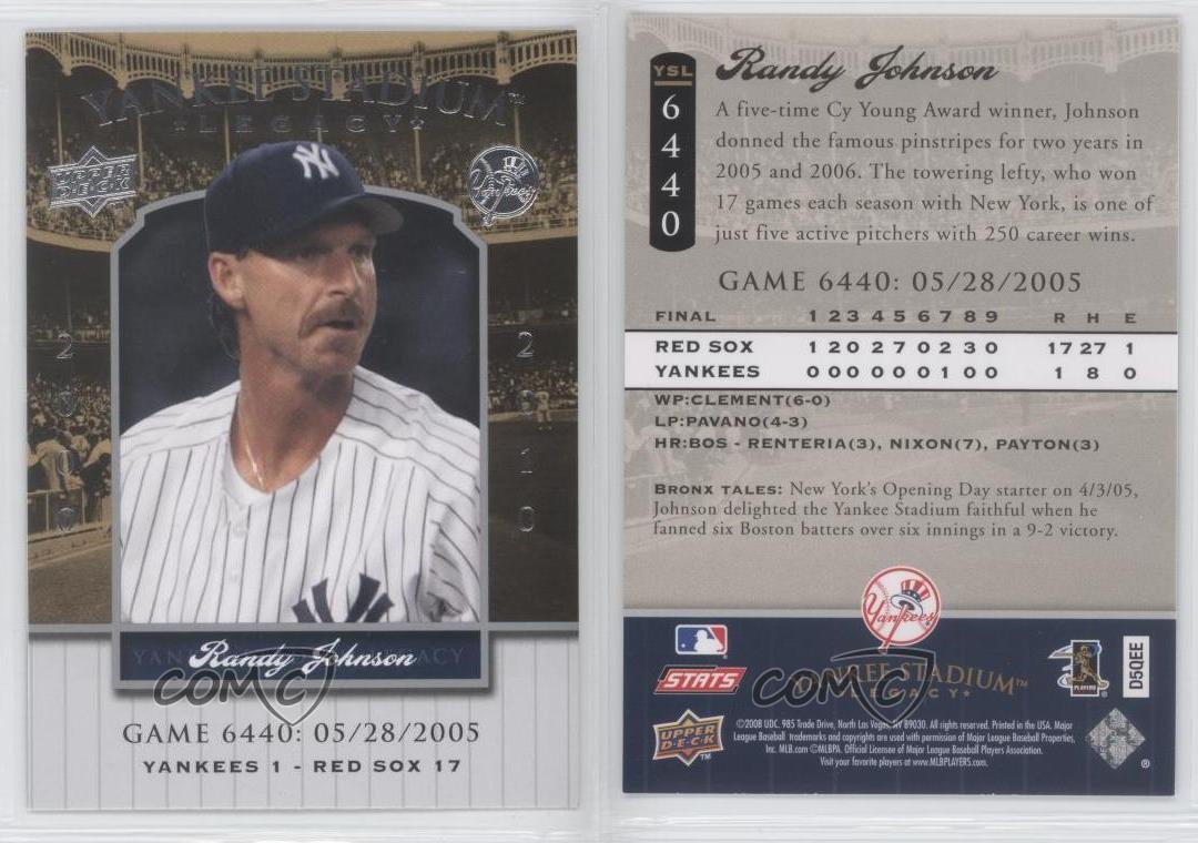 2008 Upper Deck Yankee ventes exceptionnelles Stadium Legacy Randy Johnson #YSL6440 HOF