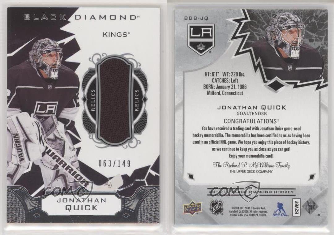 2018-19 Upper Deck Black Diamond Relics/149 Jonathan Quick #BDB-JQ - Imagen 4 de 4