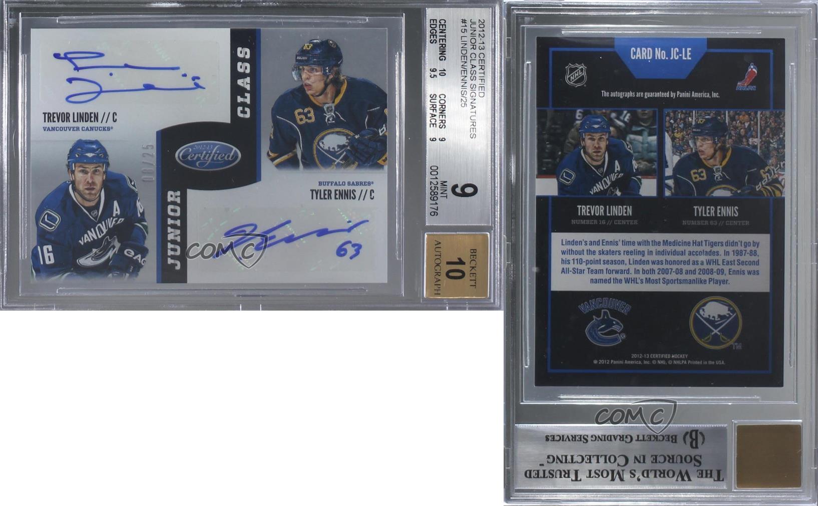 2012 Certified Junior Class Signatures /25 Trevor Linden Tyler Ennis BGS 9 Auto