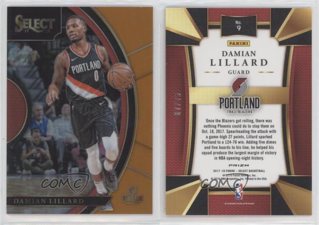 2017-18 Panini Select Concourse Orange Prizm /75 meilleur Damian Lillard #9