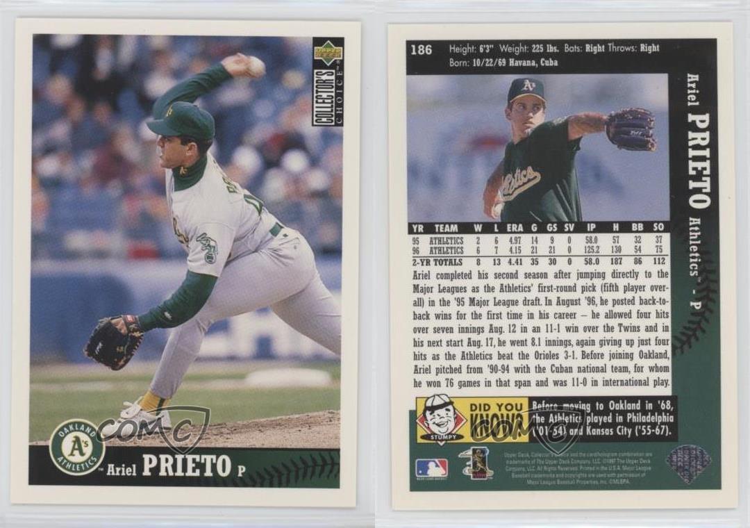 1997 Upper Deck Collector's Choice Ariel Prieto #186 - Bild 3 von 4