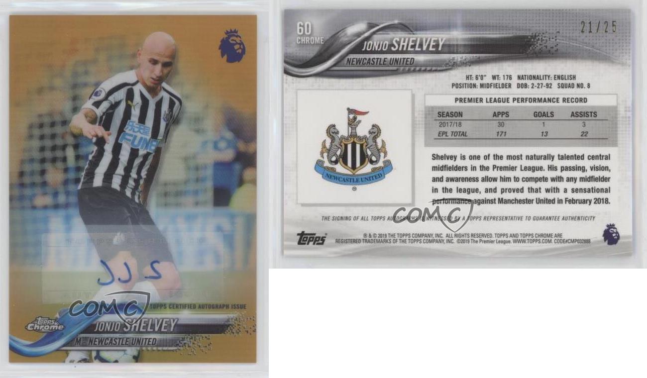 2018-19 Topps Chrome Premier League Orange Refractor /25 Jonjo Shelvey #60 Auto - Picture 3 of 3