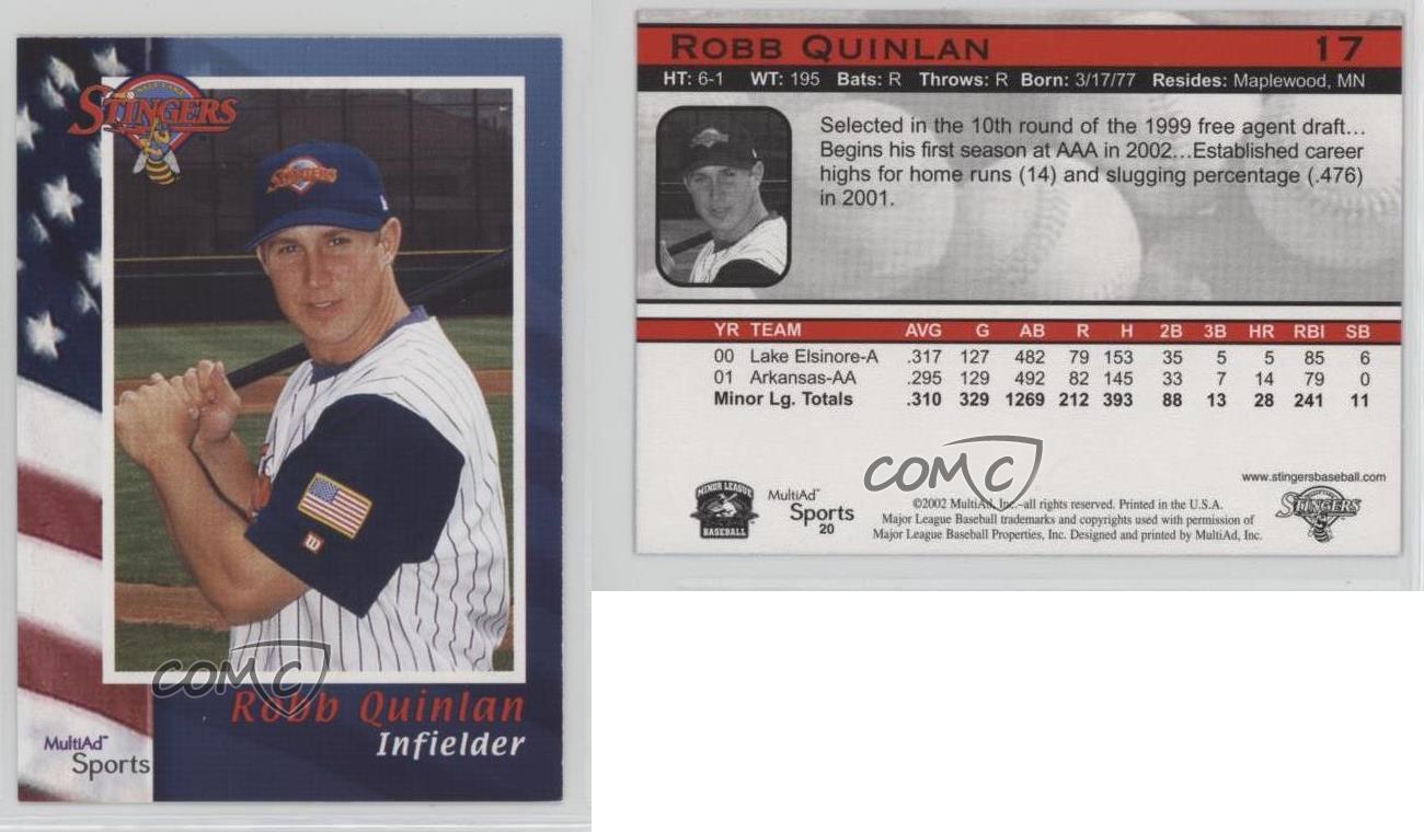 2002 MultiAd Sports Salt Lake Stingers Robb Quinlan #20 - Picture 3 of 3