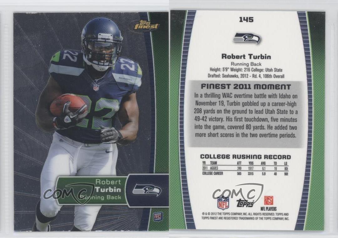 : ROBERT TURBIN 2012 TOPPS FINEST ROOKIE RC AUTO JERSEY