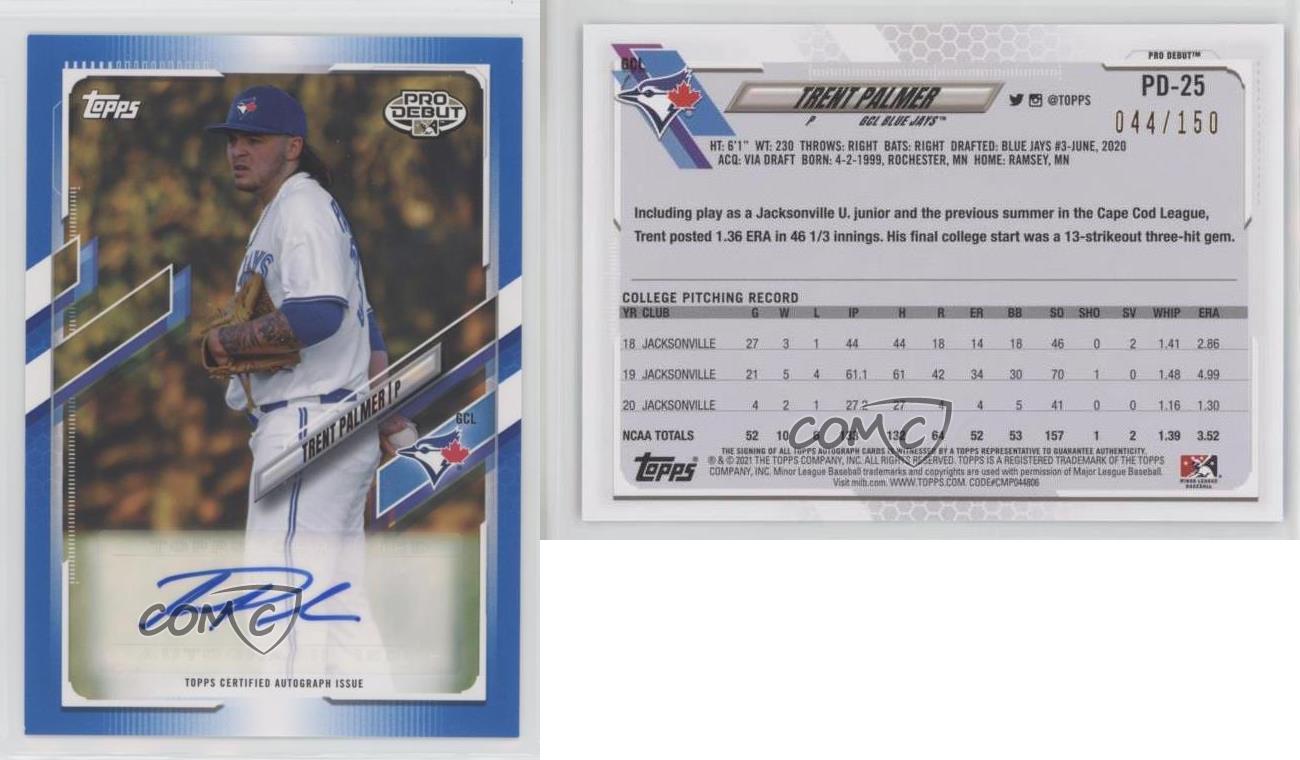 2021 Topps Pro Debut Blue Auto /150 Trent Palmer #PD-25 Auto