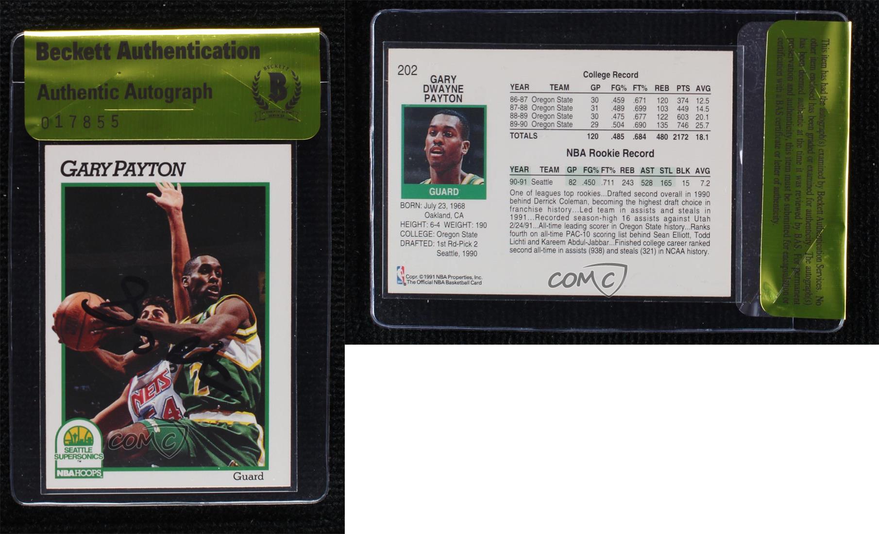 BAS 1991-92 NBA Hoops Gary Payton #202 Authentic Auto HOF - Picture 3 of 3