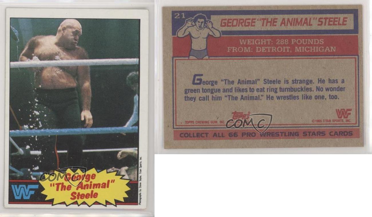 George Steele Signed 1985 Topps WWE Rookie Card #21 Autograph WWF RC The Animal 