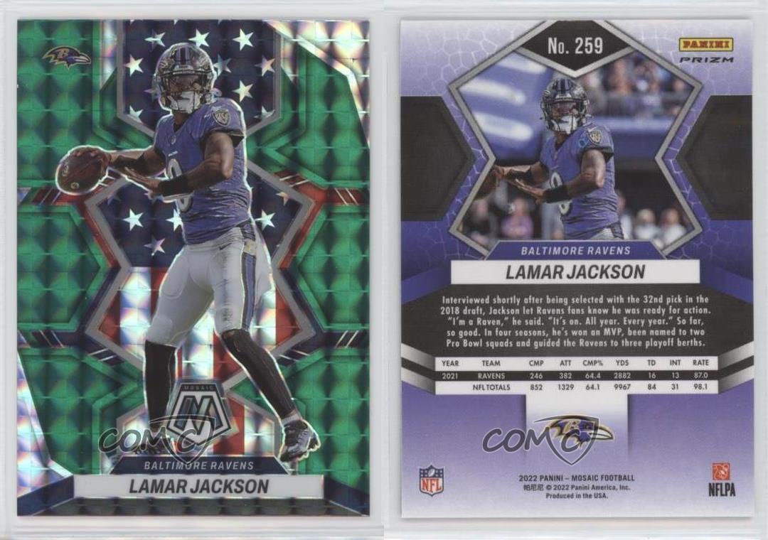 2022 Panini Mosaic Green Mosaic PRIZM #259 Lamar Jackson RAVENS! National  Pride!