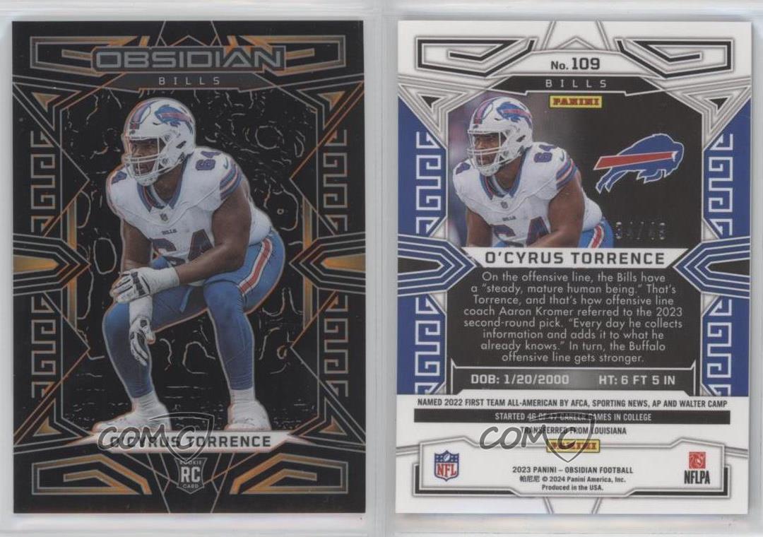 2023 Panini Obsidian Orange Electric Etch /49 O'Cyrus Torrence #109 Rookie RC - Picture 3 of 3