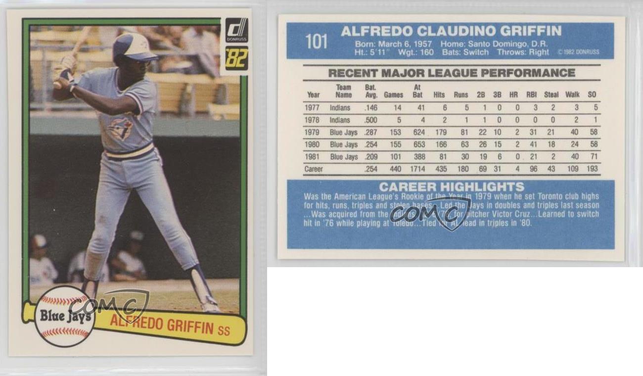1982 Donruss Baseball Card #101 Alfredo Griffin