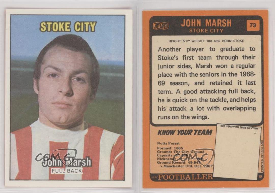 A&BC-FOOTBALL 1970-#073- STOKE CITY ORANGE BACK 001-085 JOHN MARSH 