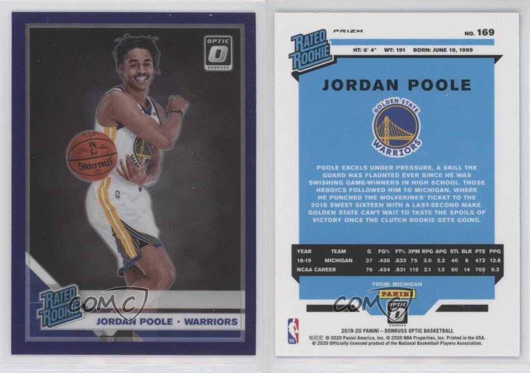 2019 Panini Donruss Optic Rated Rookies Purple Prizm Jordan Poole #169  Rookie RC