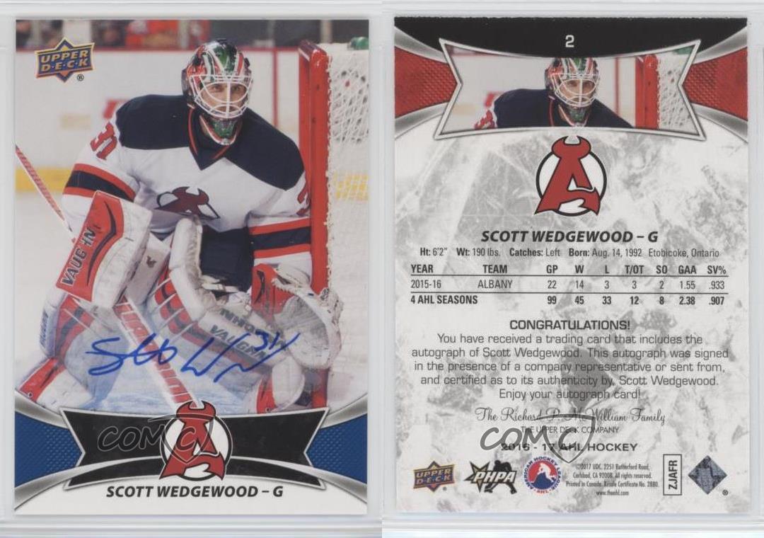 2016-17 Upper Deck AHL Auto Scott Wedgewood #2 Rookie Auto RC