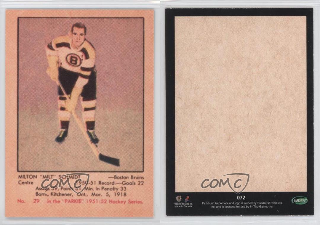 2001-02 ITG Parkhurst Reprints Milt Schmidt #072 HOF | eBay