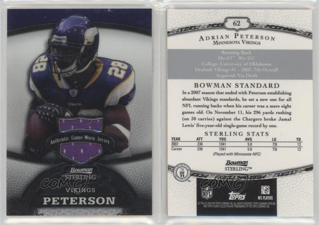 Sold at Auction: (#'d /389) 2008 Bowman Sterling Jersey Adrian Peterson