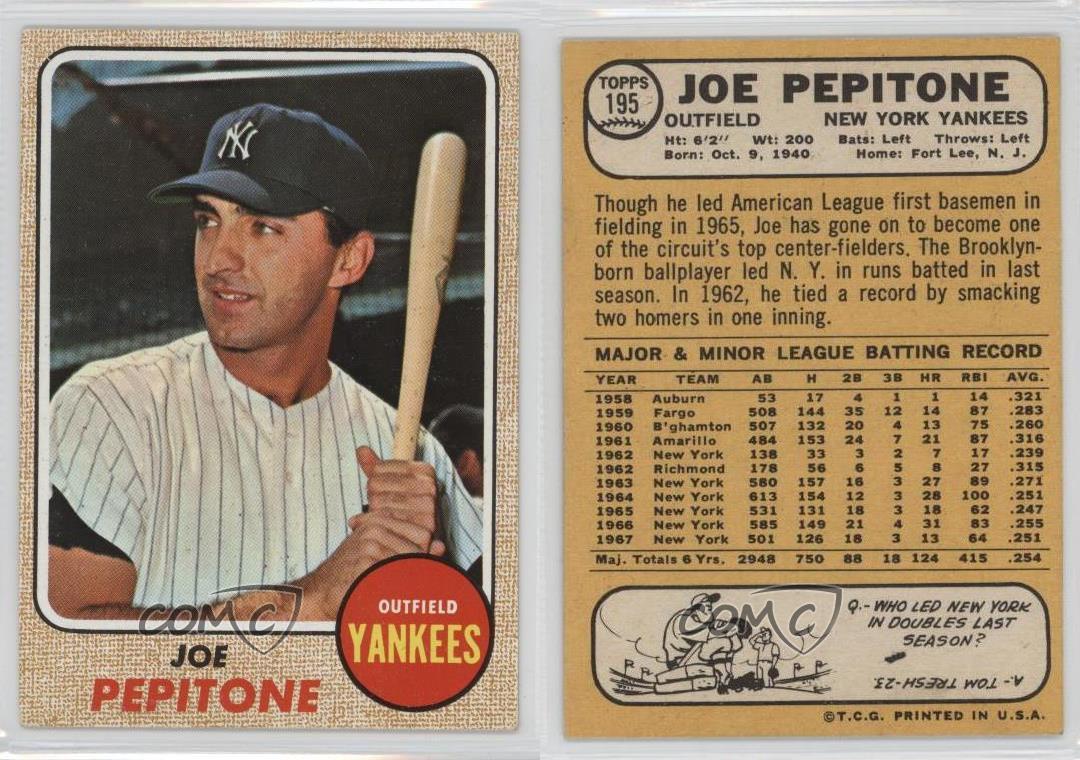 1968 Topps #195 Joe Pepitone New York Yankees Baseball Card | eBay