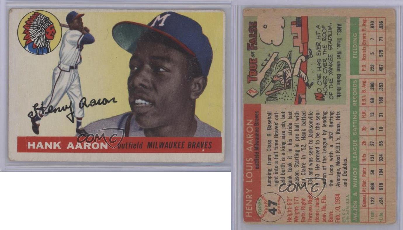 1955 Topps 47 Hank Aaron Milwaukee Braves Baseball Card eBay