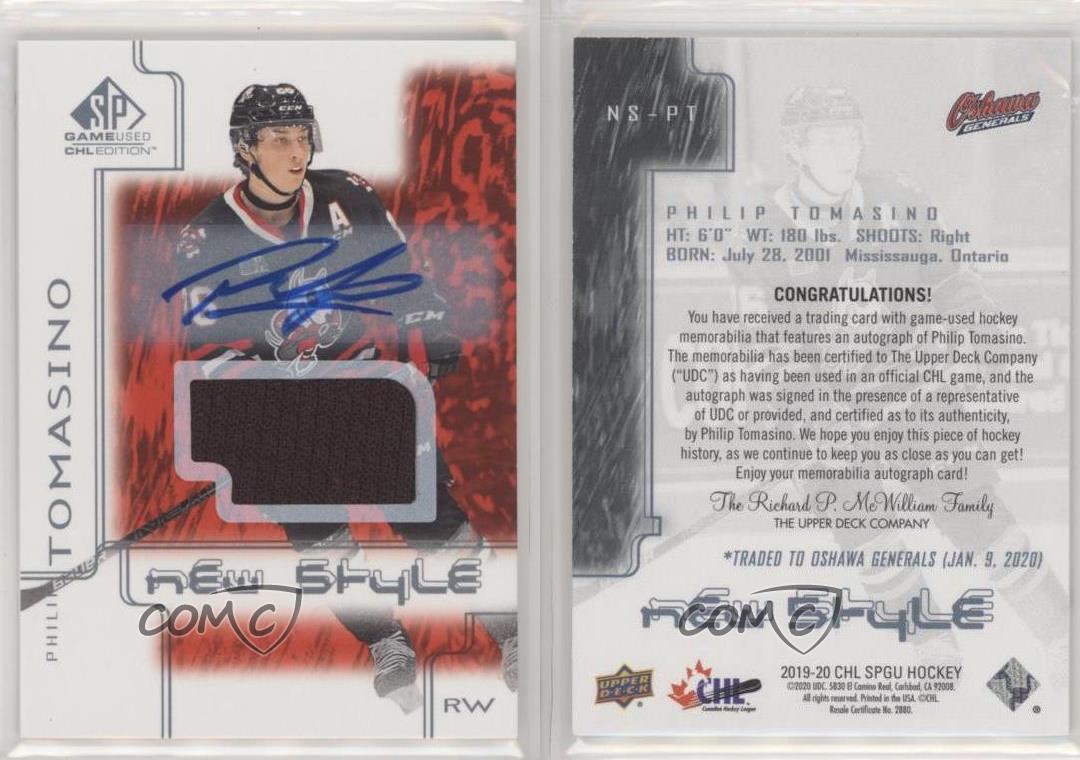 2019 Upper Deck SP Game Used CHL Edition Red Jersey Philip Tomasino #NS-PT Auto