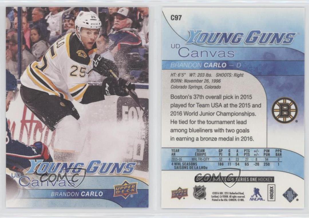 2016-17 Upper Deck UD Canvas Young Guns Brandon Carlo #C97 Rookie RC