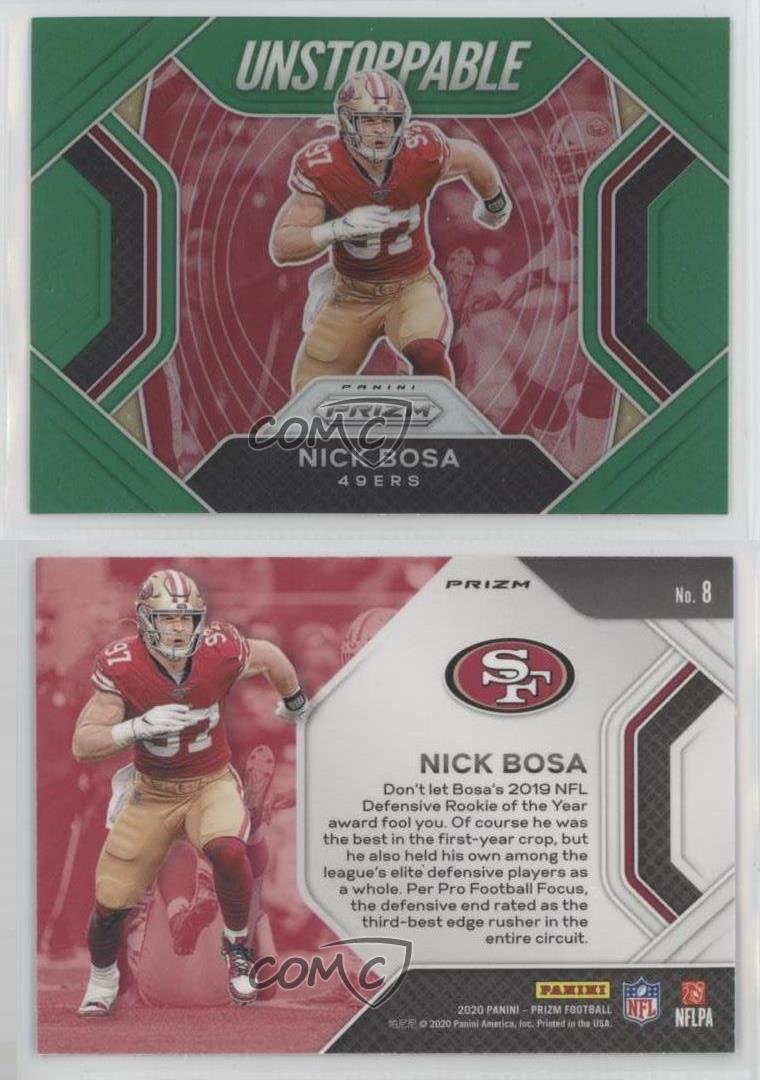 2020 Panini Prizm Unstoppable Green Prizm Nick Bosa #8 - Picture 4 of 4
