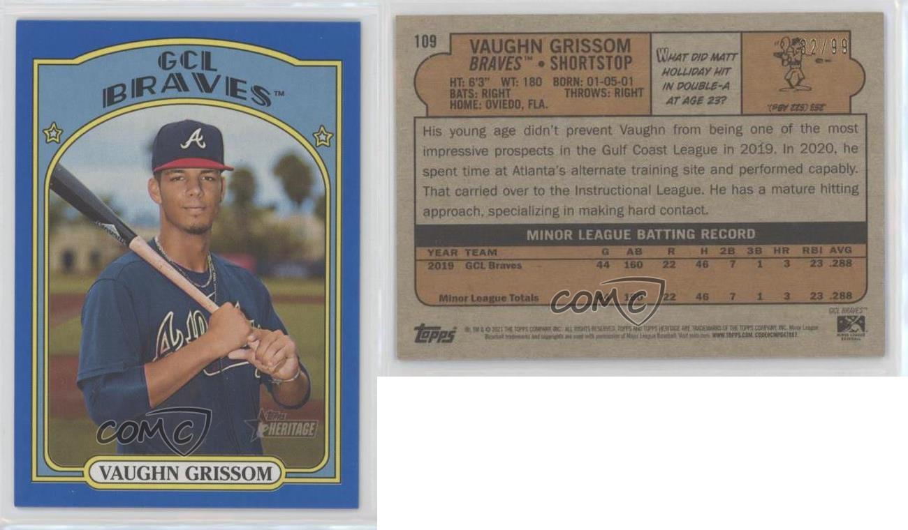 Vaughn Grissom Rookie 2021 Topps Heritage Minor League #109 Braves