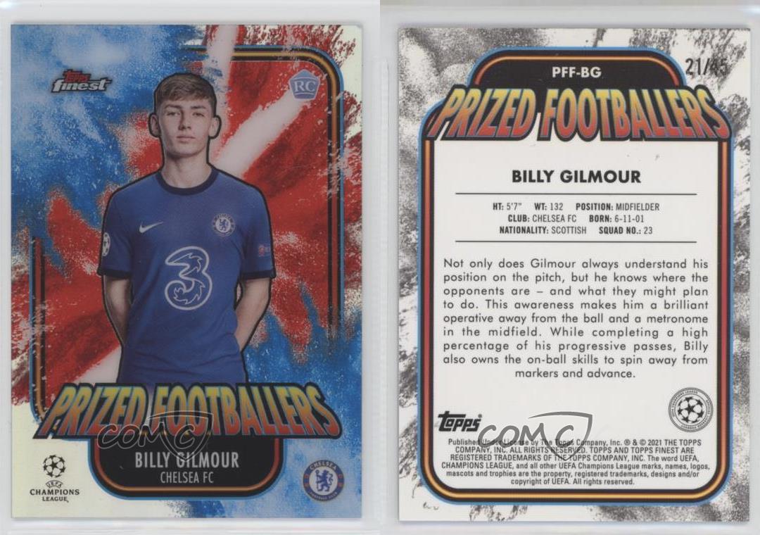 2020 Topps Finest UCL Prized Footballers Fusion Blue /45 Billy Gilmour Rookie RC - Picture 3 of 3