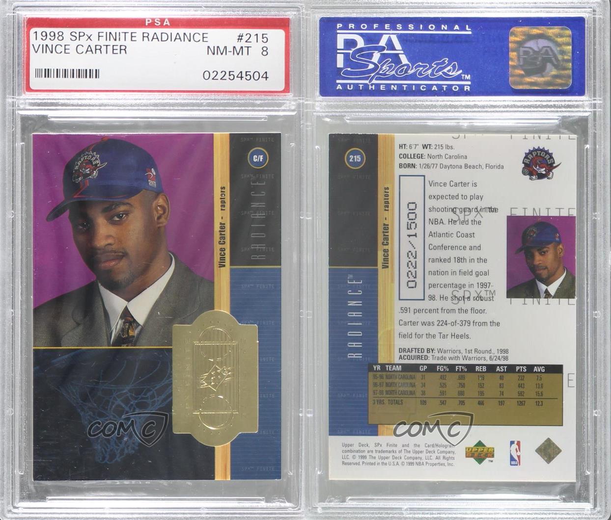 1998-99 SPx Finite Radiance /1500 Vince Carter #215 PSA 8