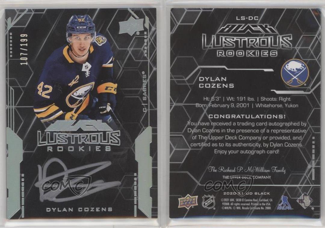 2020-21 SPx UD Black Lustrous Rookie Signatures /199 Tier 2 Dylan Cozens Auto RC - Picture 4 of 4