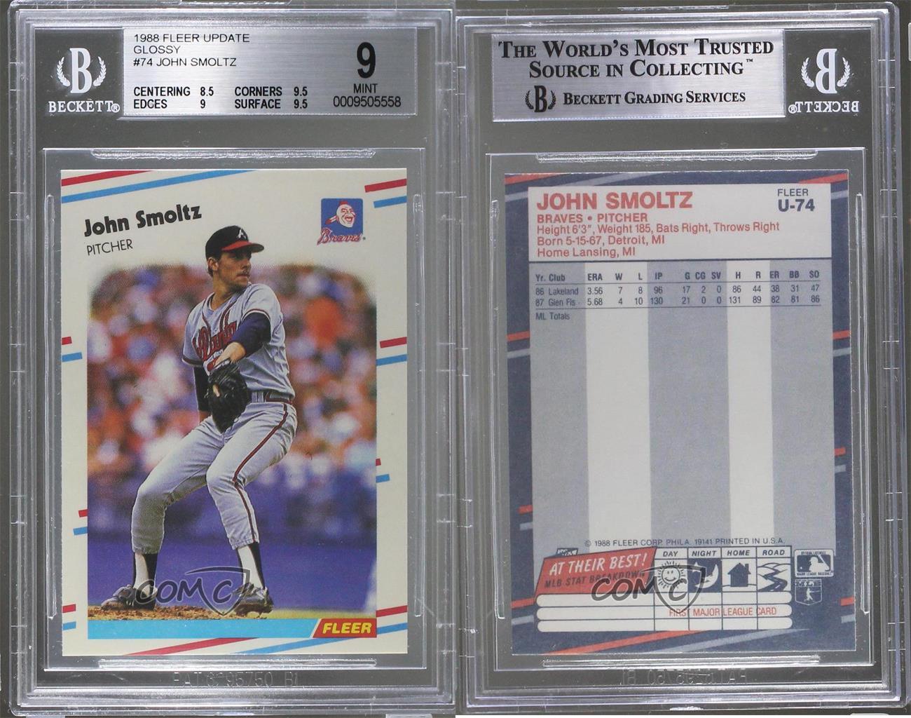 1988 Fleer Update Glossy #U-74 John Smoltz BGS 9 Atlanta Braves ...