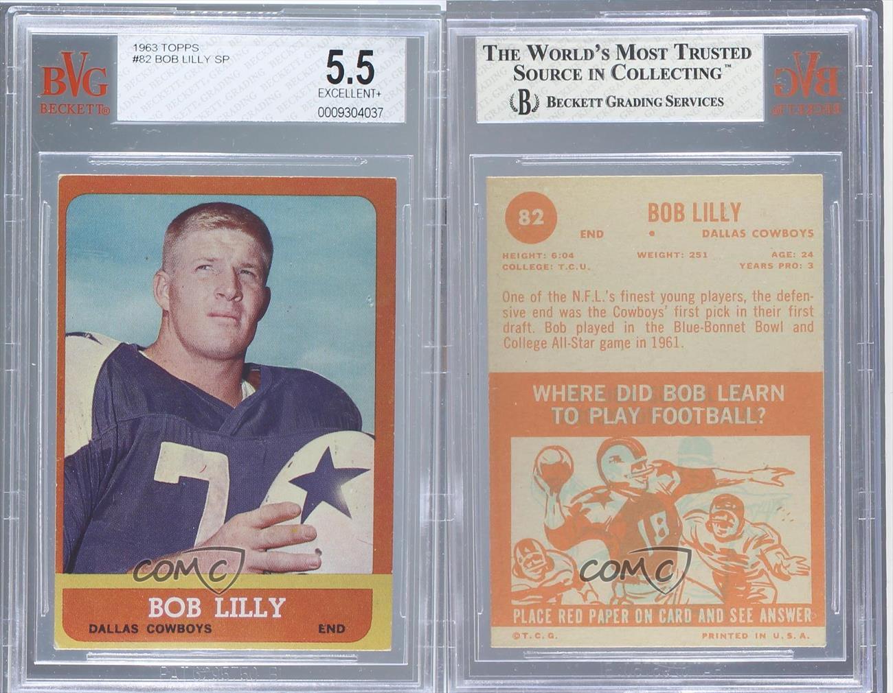 1963 Topps #82 Bob Lilly BVG 5.5 Dallas Cowboys RC Rookie Football Card ...