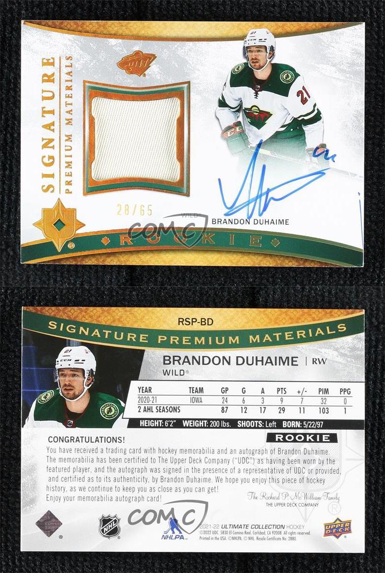 2021-22 Upper Deck Ultimate Collection /65 Brandon Duhaime #RSP-BD Auto RC - Foto 4 di 5