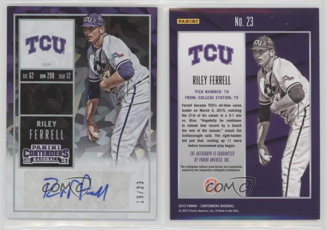 2015 Panini Contenders - College Ticket Cracked Ice Ball Behind Head, Blue Ink #23 Riley Ferrell /23 (AU, RC)