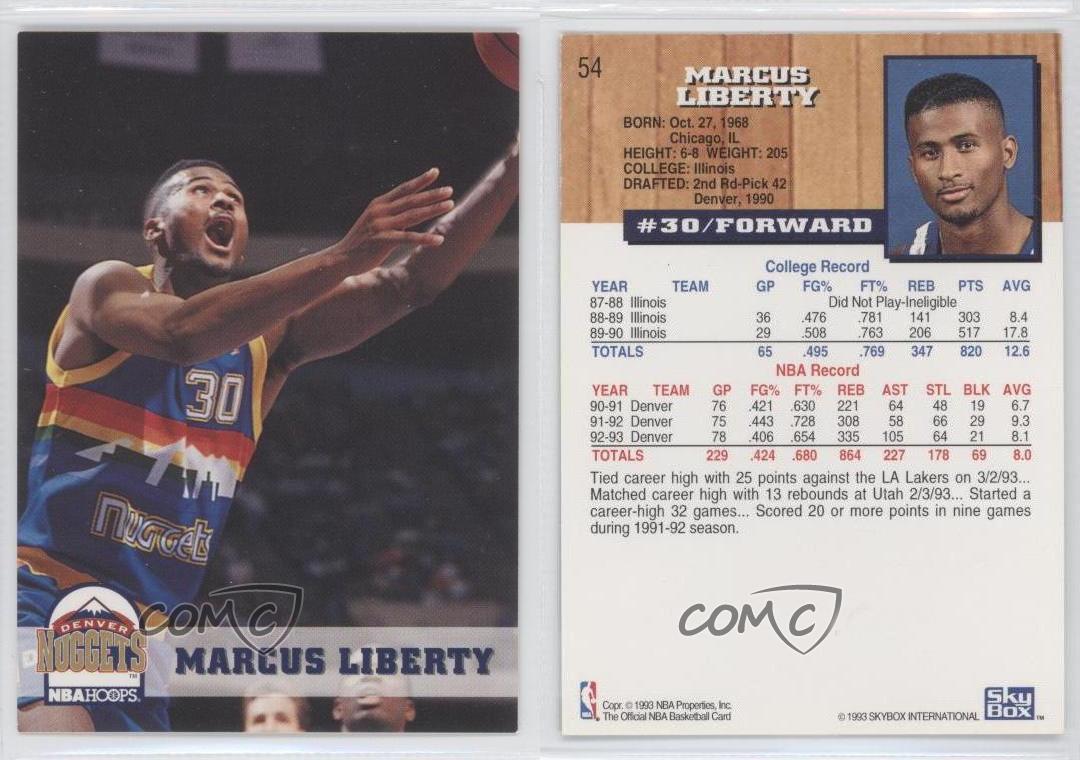199394 NBA Hoops 54 Marcus Liberty Denver Nuggets Basketball Card eBay