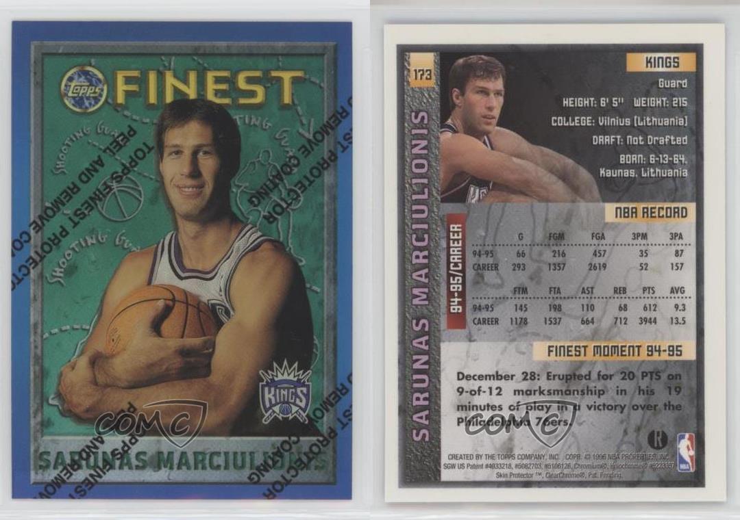 1995-96 Topps Finest Refractor Sarunas Marciulionis #173 HOF - Picture 3 of 4