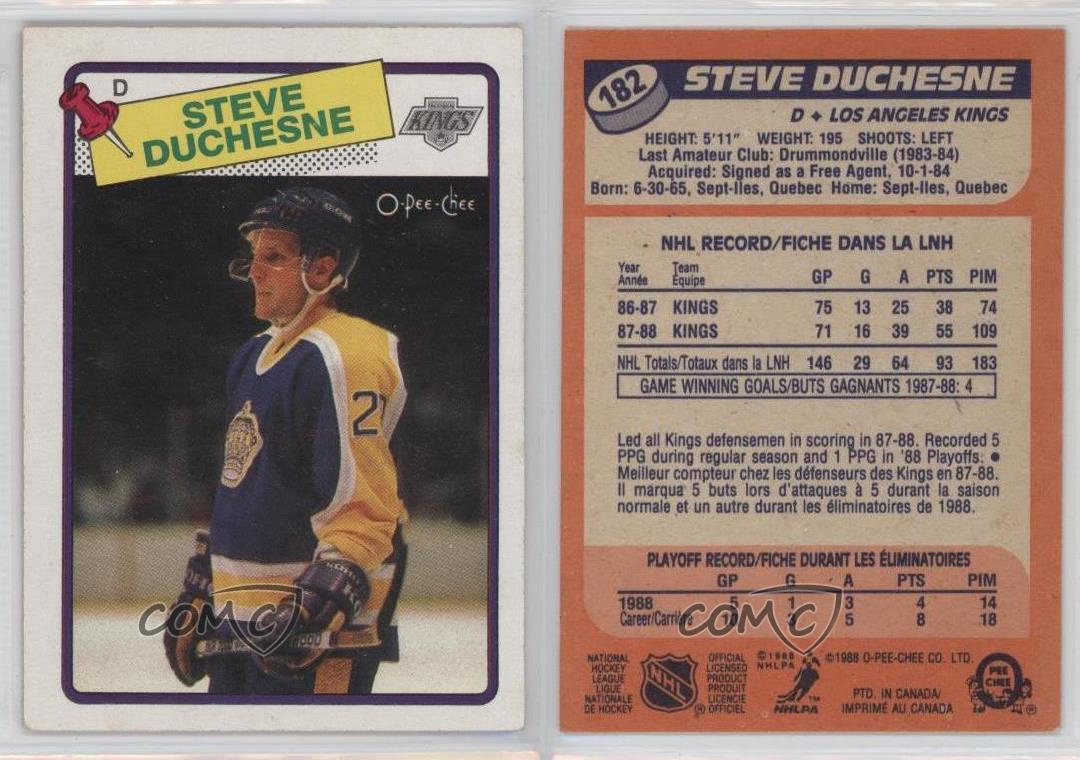 1988-89 O-Pee-Chee Steve Duchesne #182 Rookie RC | eBay