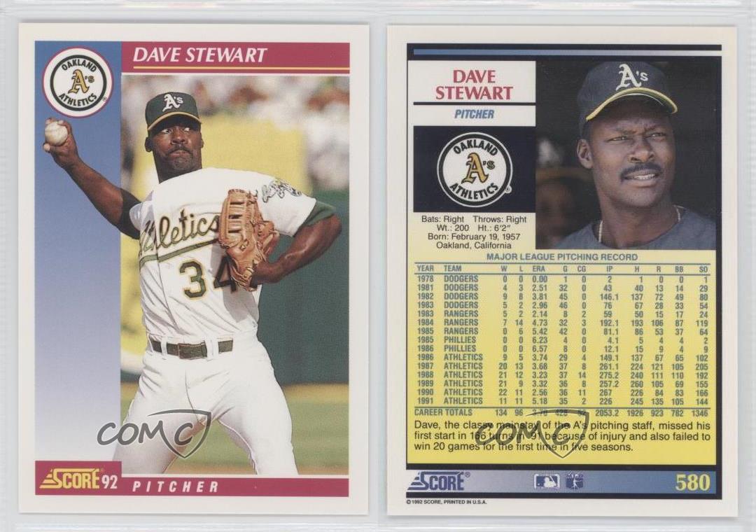 1992 Score #580 Dave Stewart Oakland Athletics Baseball Card | eBay