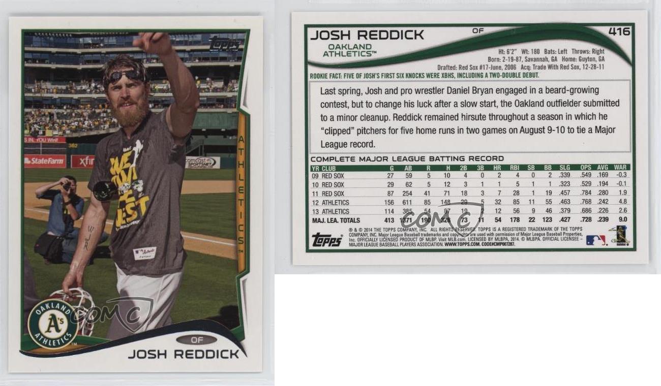 2014 Topps Josh Reddick (Dark Gray T-Shirt) #416 - Picture 3 of 4