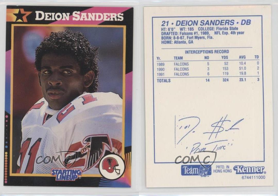1992  DEION SANDERS ATLANTA FALCONS Kenner Starting Lineup Card 