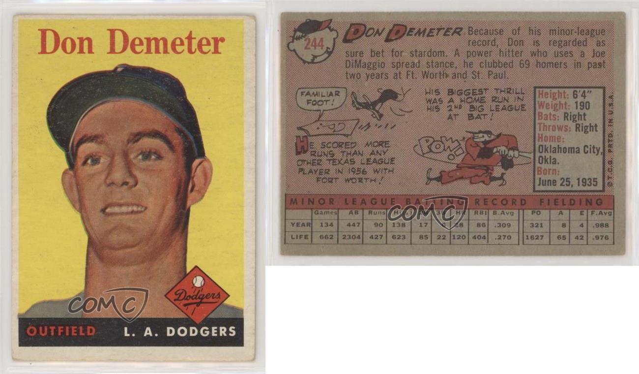GOOD Dodgers 1958 Topps # 244 Don Demeter Los Angeles Dodgers Baseball Card 
